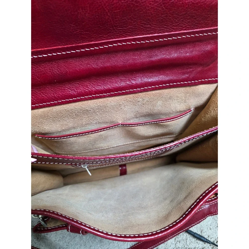 Vintage Italian Genuine Leather Organizer Satchel Crossbody with Shoulder Strap